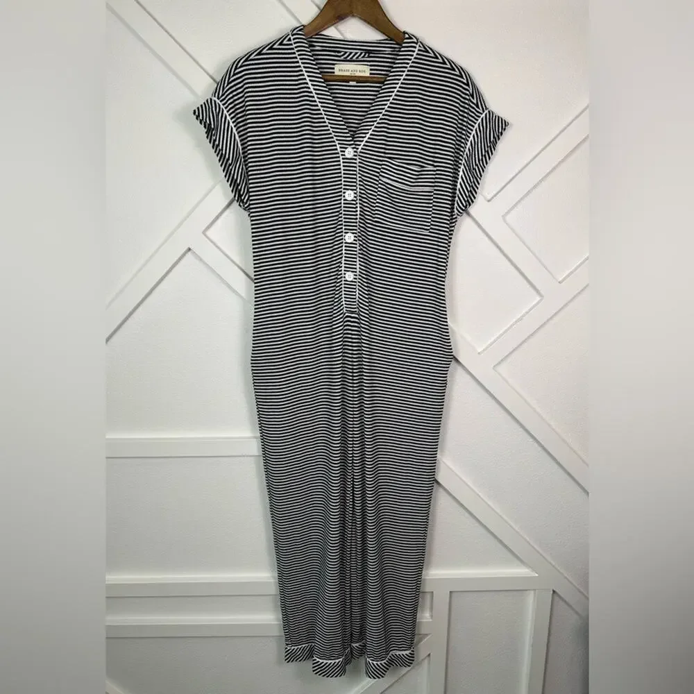 Called to Surf Brass And Roe Striped Pajama Lounge Jumpsuit Green Size XS